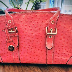 Dooney & Bourke pink embossed large ostrich leather satchel